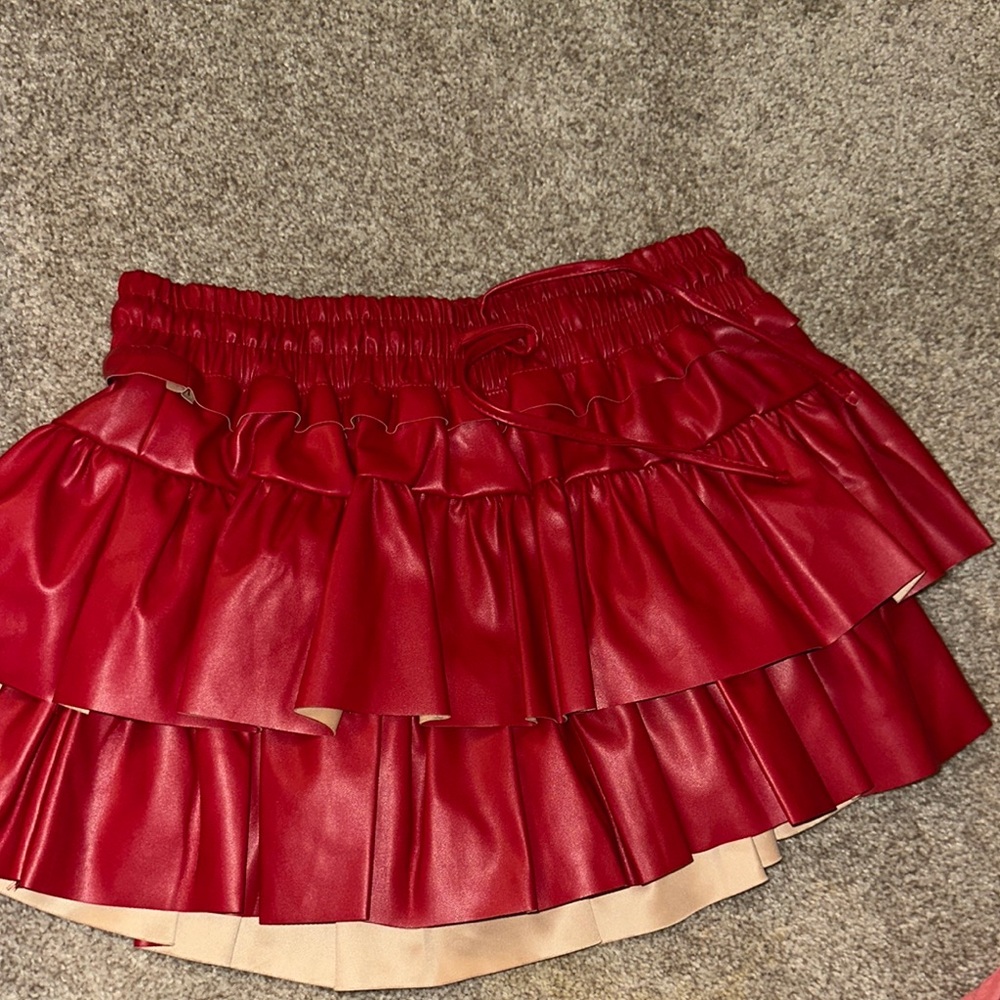 Red Bubble Mini Skirt with Ruffled Tiers